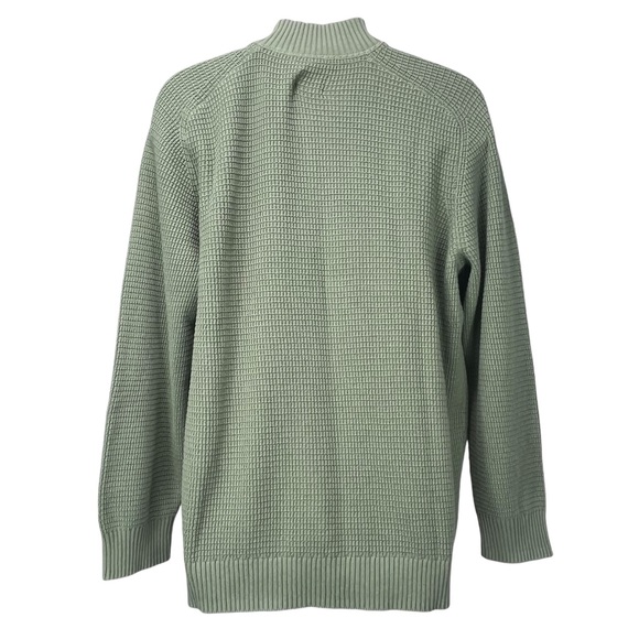 SOLD L.L. Bean Men Large Reg Sea Green Textured Washed Cotton‎ 1/4 Zip Sweater - Picture 2 of 7